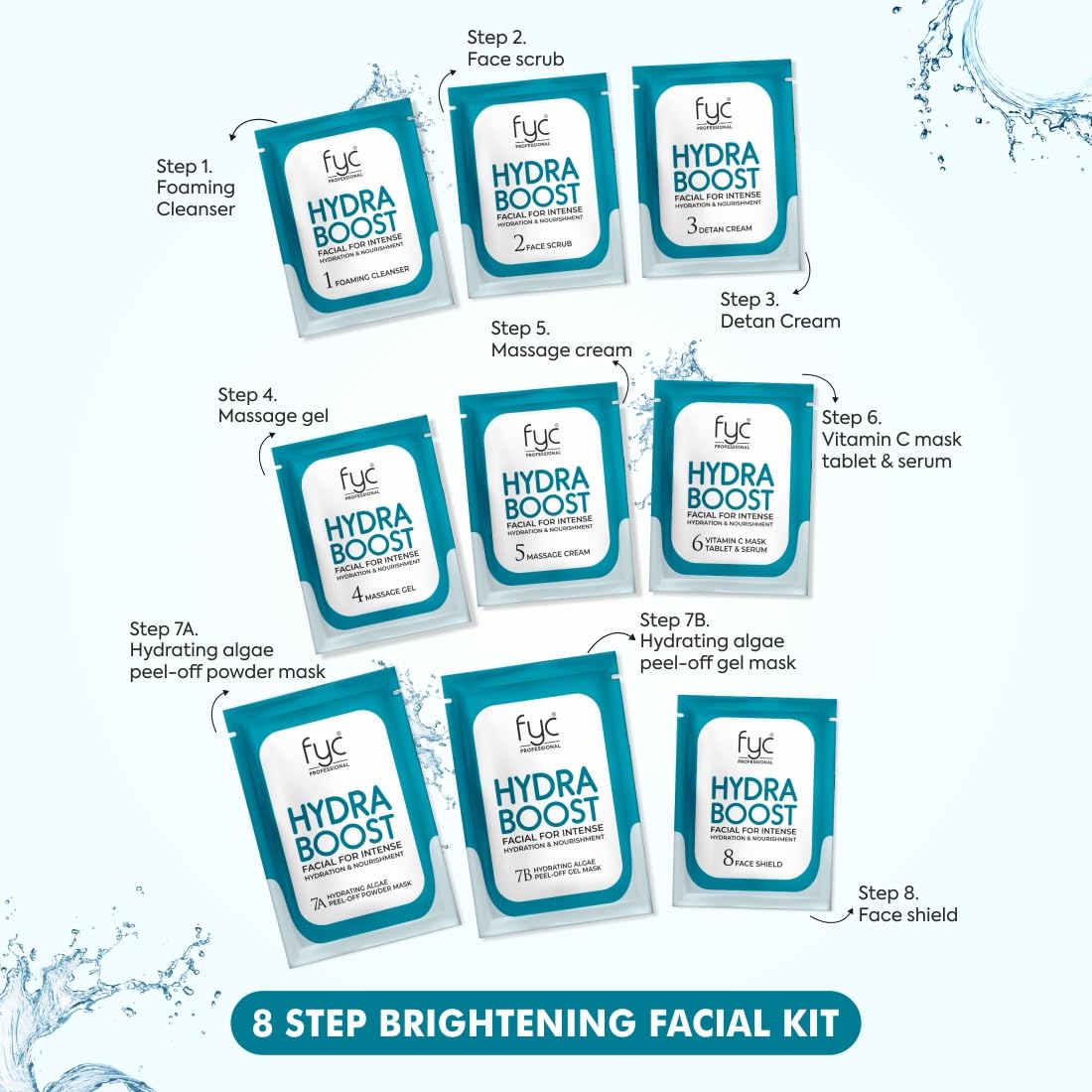 fyc professional HydraBoost Facial Kit, 8 Step Treatment with Hyaluronic Acid, 185g