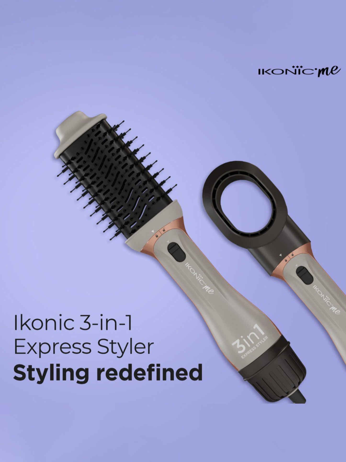 Ikonic Me 3-in-1 Express Multi-Style Hair Styler for Quick Dry & Straightening - Purple