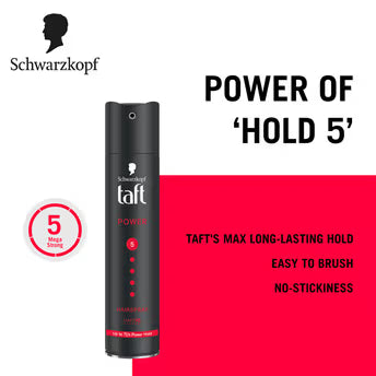 Schwarzkopf TAFT Power Hair Spray With Caffeine Formula For Strengthening Hold 5, Upto 72 Hrs (250 ml)